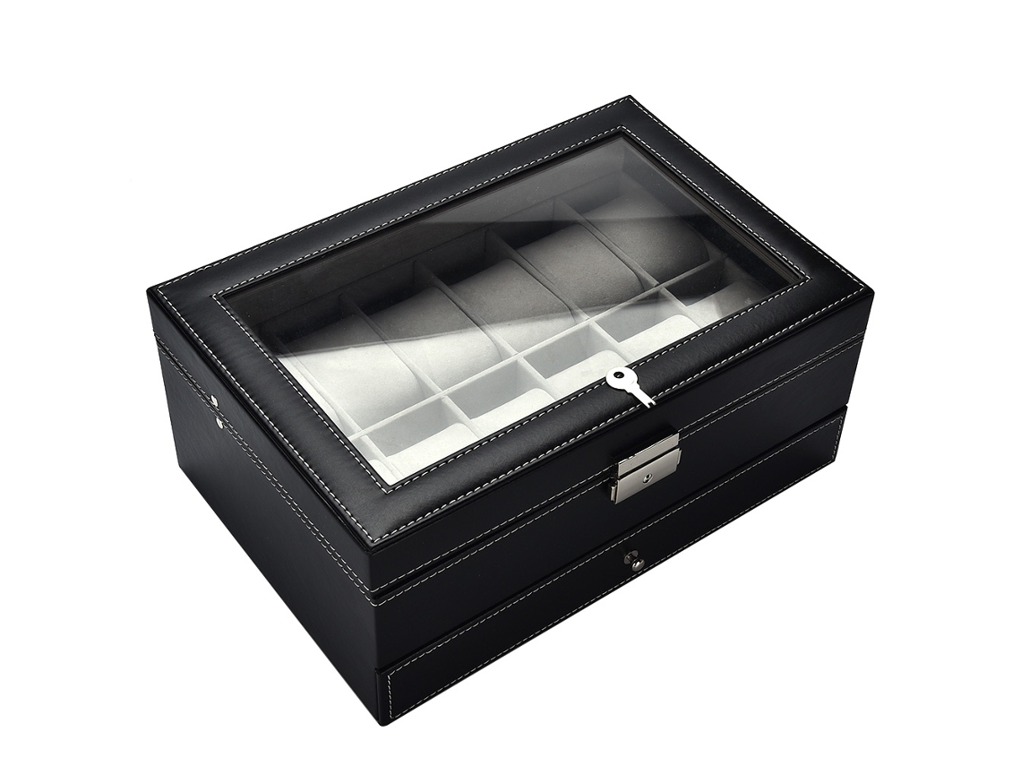 Estuche con 12 compartimentos y dos capas para guardar relojes