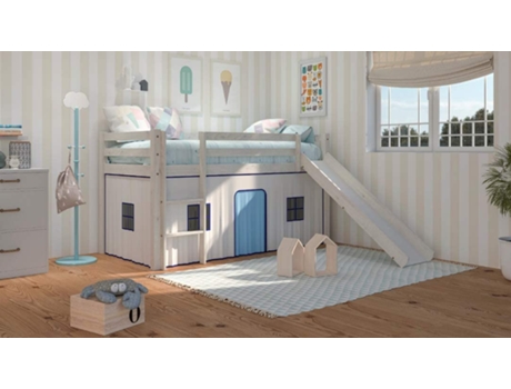 Cama Alta Infantil VENPRODIN Madera de Pino Blanco (108.5 x 98 x 198 cm)