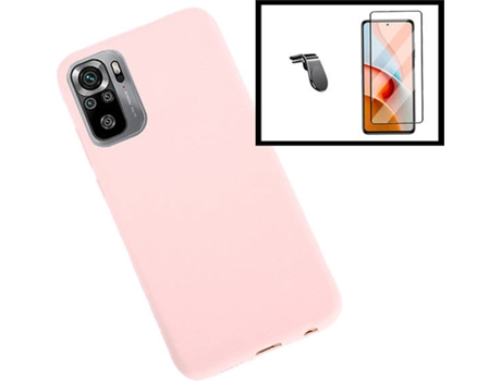 Kit Carcasa, Protector Cristal 5D y Soporte Magnético L Safe Driving Xiaomi Redmi Note 10 5G PHONECARE Silicona Rosa