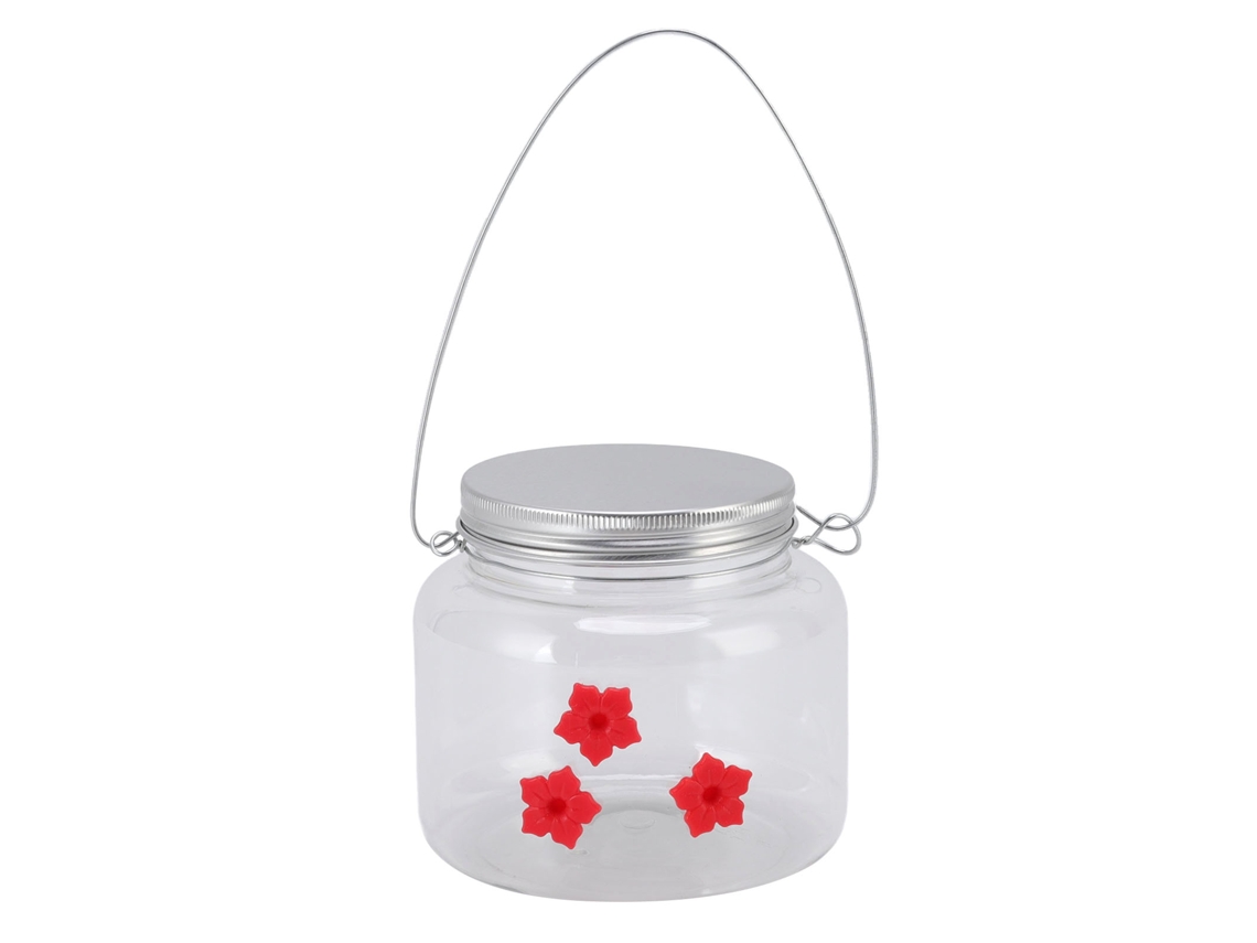 Comedero Colgante Para Pájaros De 475 Ml Con Diseño De Flores Rojas Y 3 Puertas De Amplia Apertura.