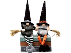 2 Muñecos De Gnomos Bruja Halloween Con Escoba Para Decoración De Bandejas, Tomte Sueco Hecho A Mano