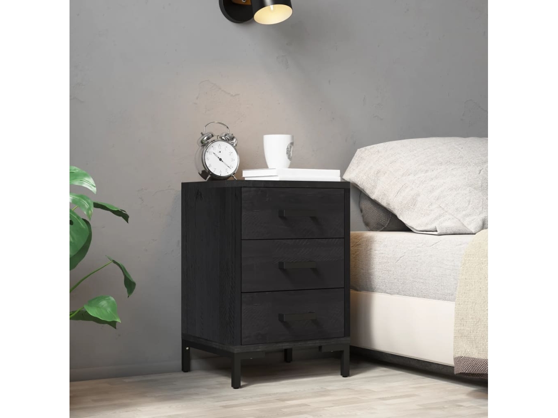Mesa de Cabeceira LOVELY HOME Mesinha 40X30X55 Cm Pinho Reciclado Maciço Preto