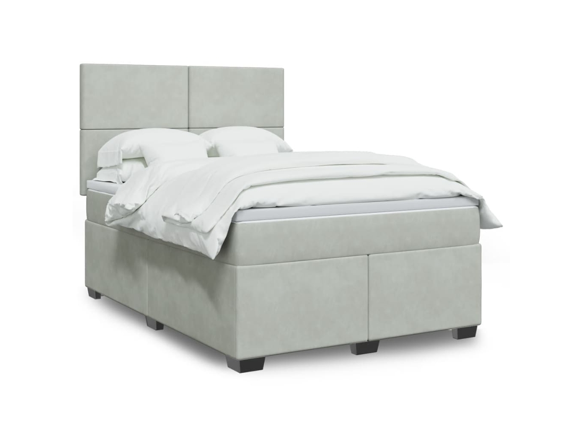 Cama Box Spring Con Colchón Terciopelo Gris Claro 140x200 Cm