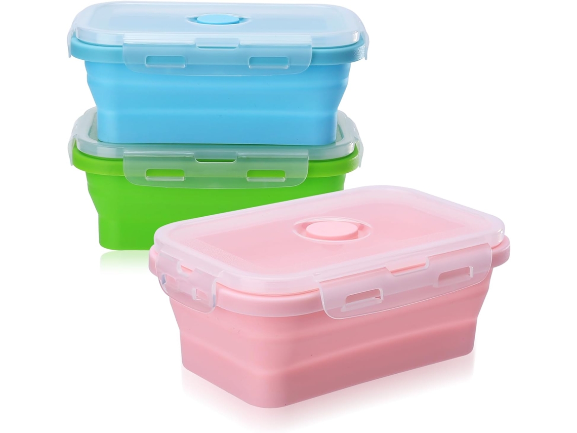Pack De 3 Recipientes Plegables De Silicona Con Tapa - 500 Ml - Set De Fiambreras - Ideal Para Acampar Y Hacer Senderismo