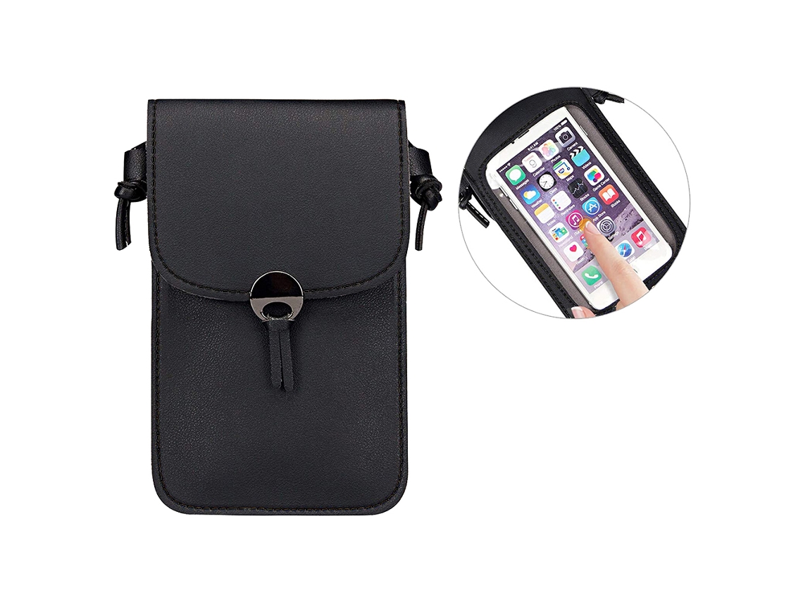 Mochila de cuero sintético para teléfono móvil con pantalla táctil para iPhone, Samsung y Huawei.