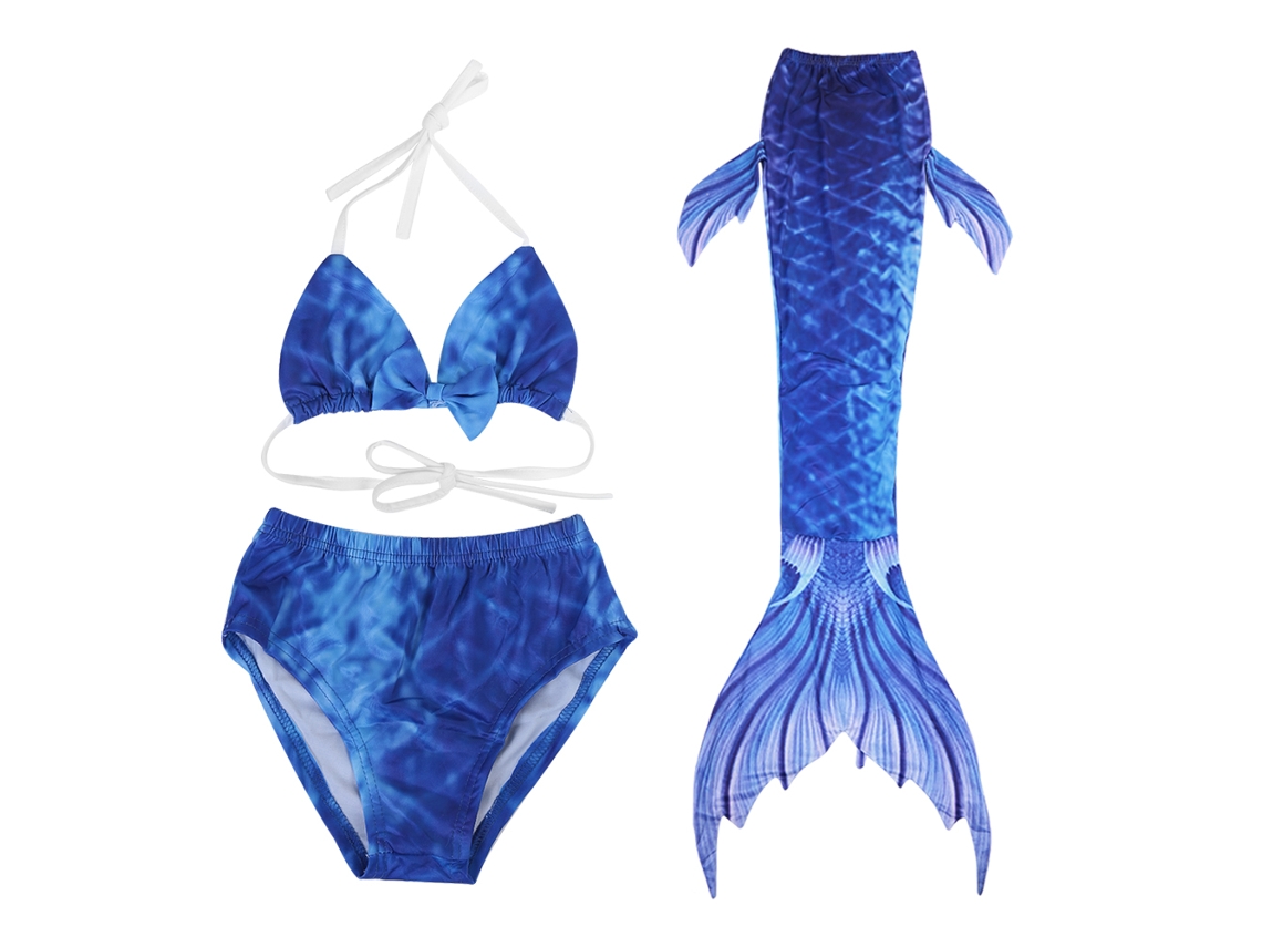 Conjunto de baño de tres piezas para niña, bikini de cola de sirena (140)