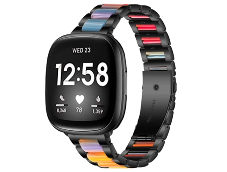 Pulsera de acero inoxidable con resina de turmalina para Fitbit de Google Versa 2 VEANXIN