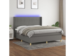 Cama Box Spring Colchón Y Luces Led Tela Gris Oscuro 160x200 Cm