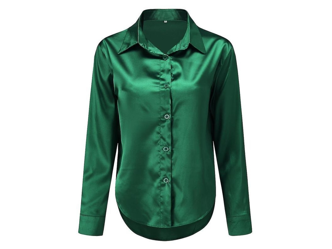 2026-camisa Ligera De Satén Brillante Para Mujer Yynuda De Poliéster Y Spandex Color Sólido Con Cuello Normal Y Botones