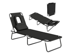 Tumbona Plegable , Reclinable En 4 Posiciones, Incluye 3 Cojines, Color Negro.