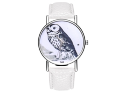 Reloj De Pulsera Unisex De Piel Con Pantalla Analógica Redonda Y Movimiento De Cuarzo Blanco.