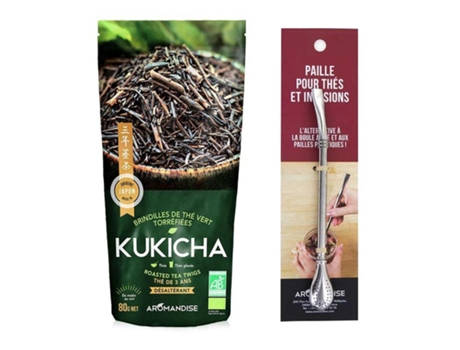 Té orgánico japonés Kukicha 120 g + pajita de acero inoxidable con filtro