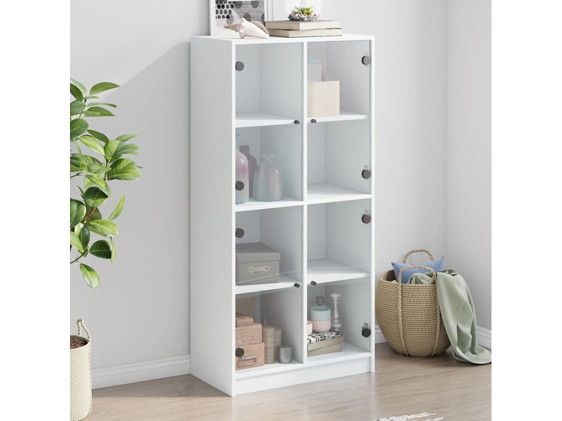 Aparador Alto Con Puertas Madera Ingeniería Blanco 68x37x142 Cm