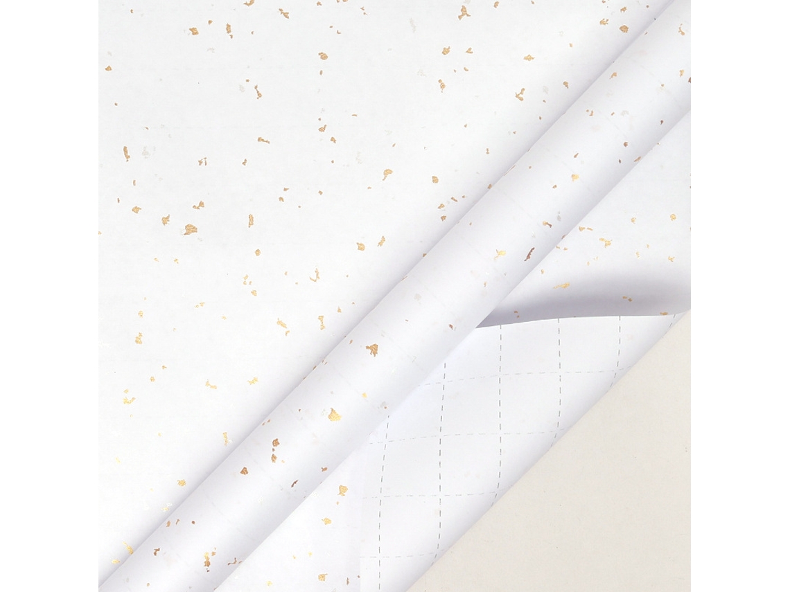 Papel de regalo navideño Chrui Design Blanco y Dorado, 43 cm x 10 m