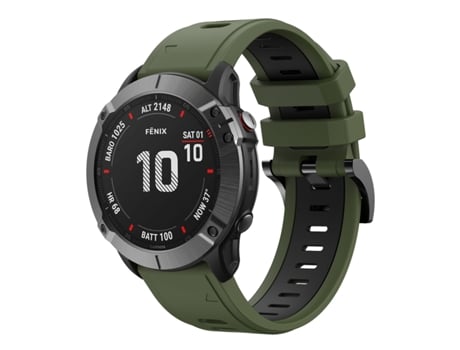 Correa Smartwatch para Garmin Fenix 6X Pro 26mm Silicona Deportiva Bicolor (Verde Militar + Negro)