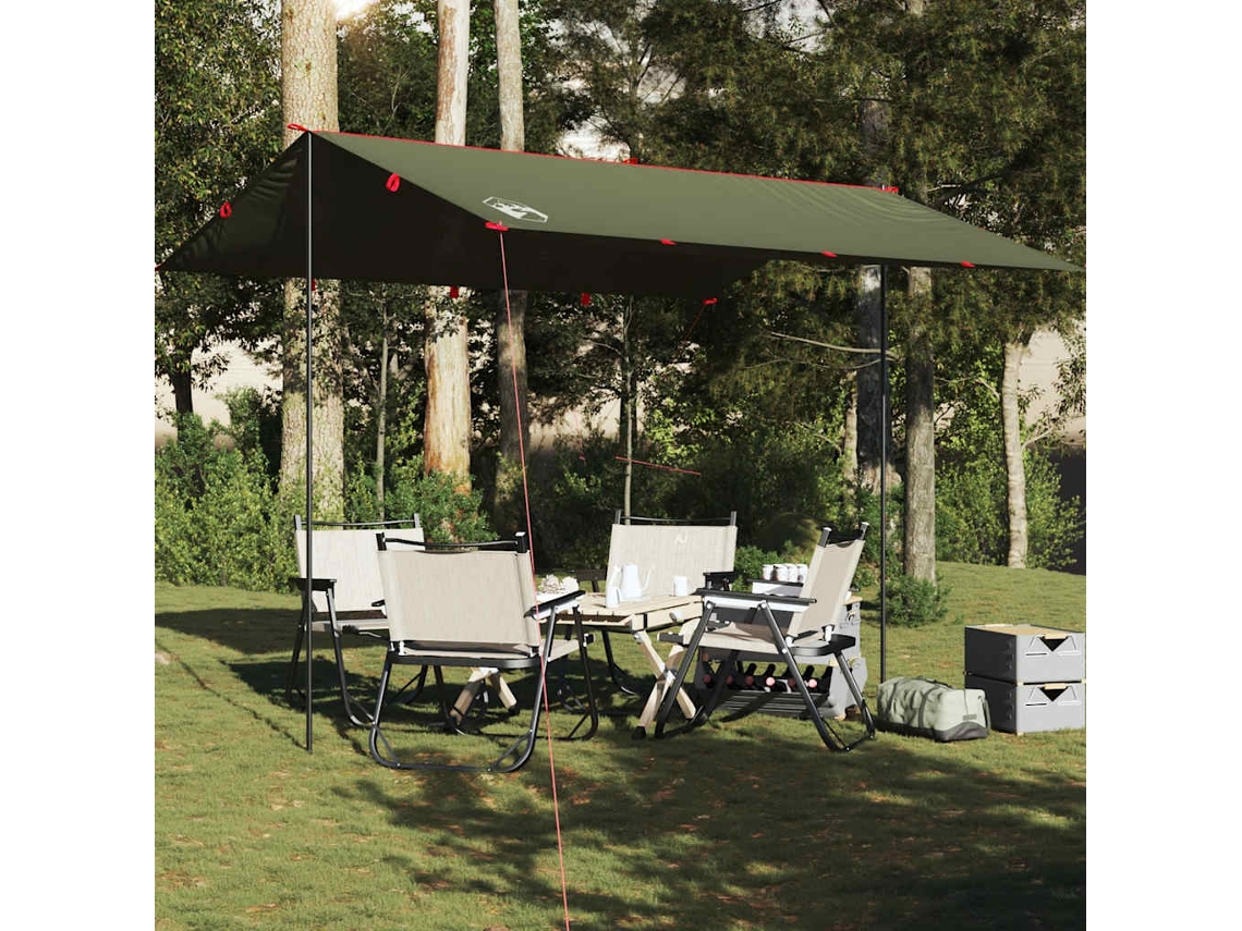 Lona de camping impermeable de 366x306 cm, color verde oliva.