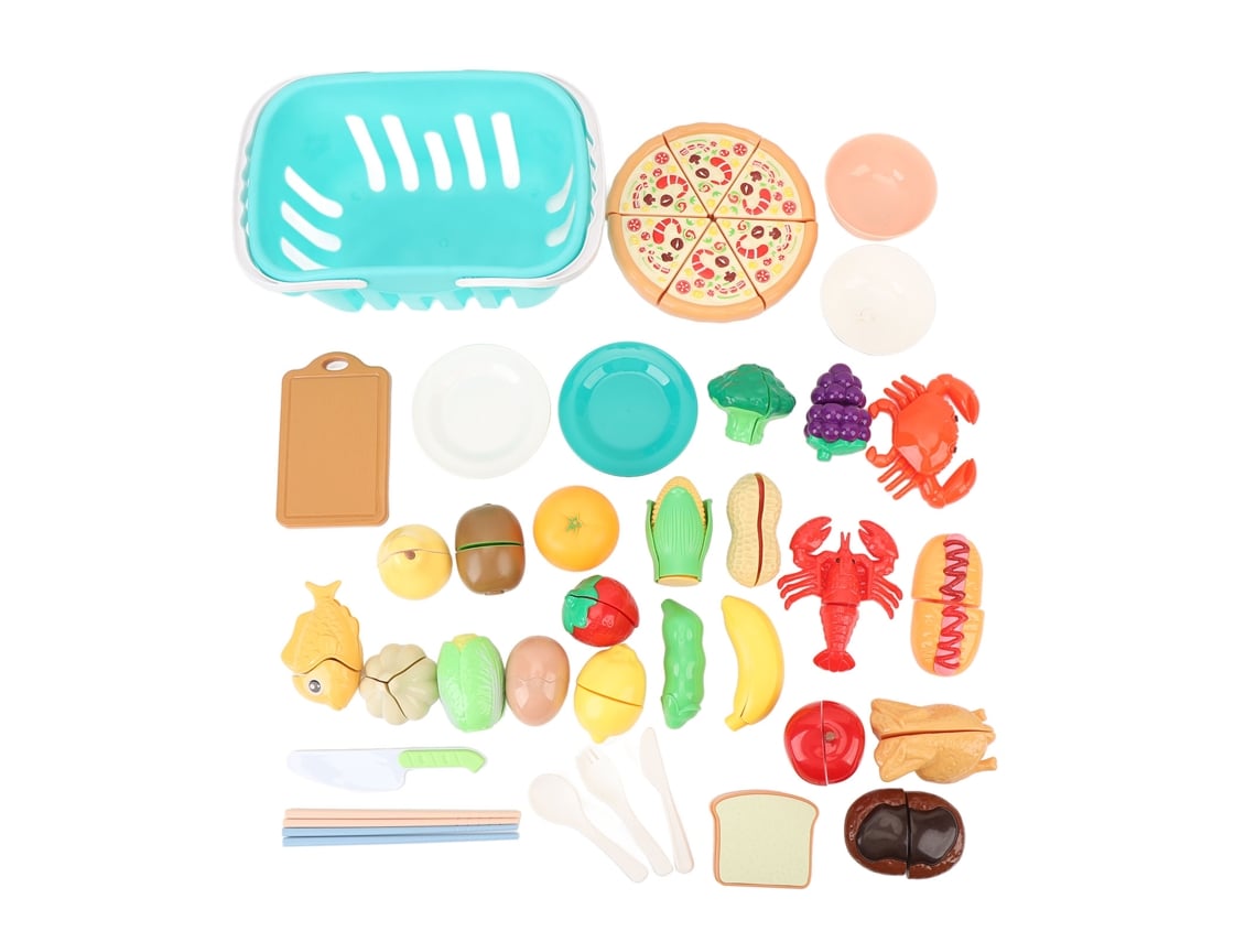 Conjunto de Cozinha Educativa Rebe com Frutas e Legumes, Brinquedo Portátil para Cortar para Crianças