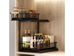 Organizadores deslizantes para gabinete de fregadero de 2 niveles, metal inoxidable, con mango de madera NEVEANCE