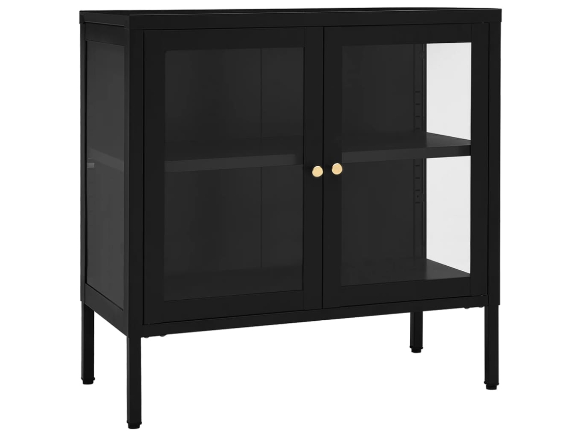 Lovely Home Aparador 70X35X70 Cm Cristal y Acero Negro