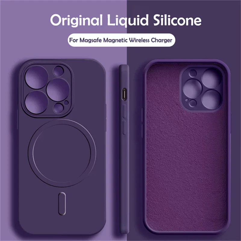 (iphone 13 Pro Max Morado Oscuro) Funda De Silicona Líquida Magsafe Para Teléfono, Compatible Con Carga Inalámbrica Magnética.
