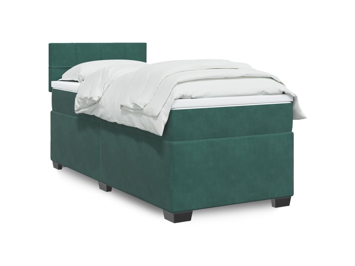 Cama Box Spring Con Colchón Terciopelo Verde Oscuro 90x190 Cm