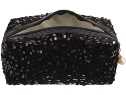 Neceser Ligero Negro Con Purpurina Y Cremallera - Gran Capacidad