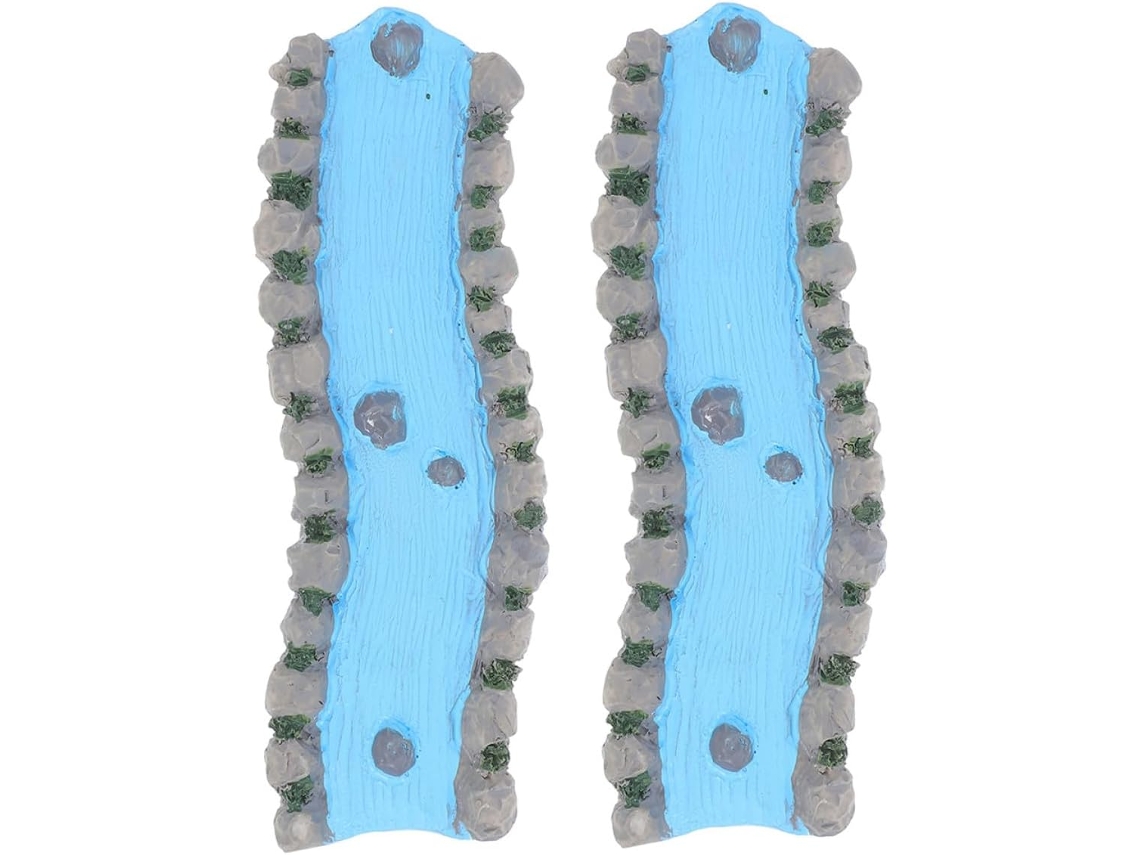 Lote De 2 Mini Arroyos Decorativos De Resina Para Casas De Muñecas Y Aficionados Al Modelismo.