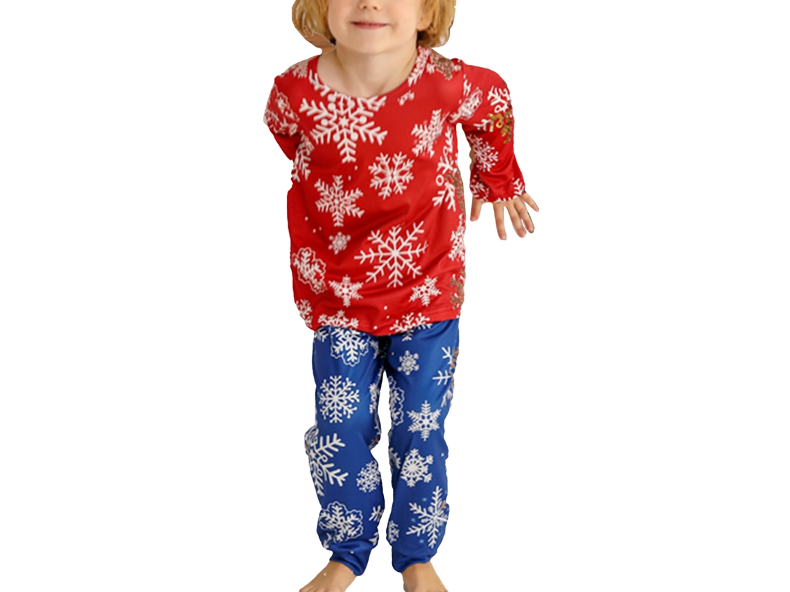 Kkpm-pijamas Navideños Para Niños 4-5y Con Estampado De Copos De Nieve, Cuello Redondo Y Mangas Largas