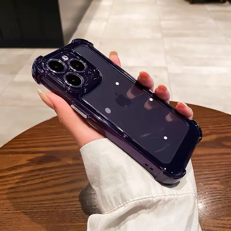 (iphone 15 Pro Morado) Funda Transparente A Prueba De Golpes Con Protector De Lente Y Cubierta Trasera De Marco Suave Transparente