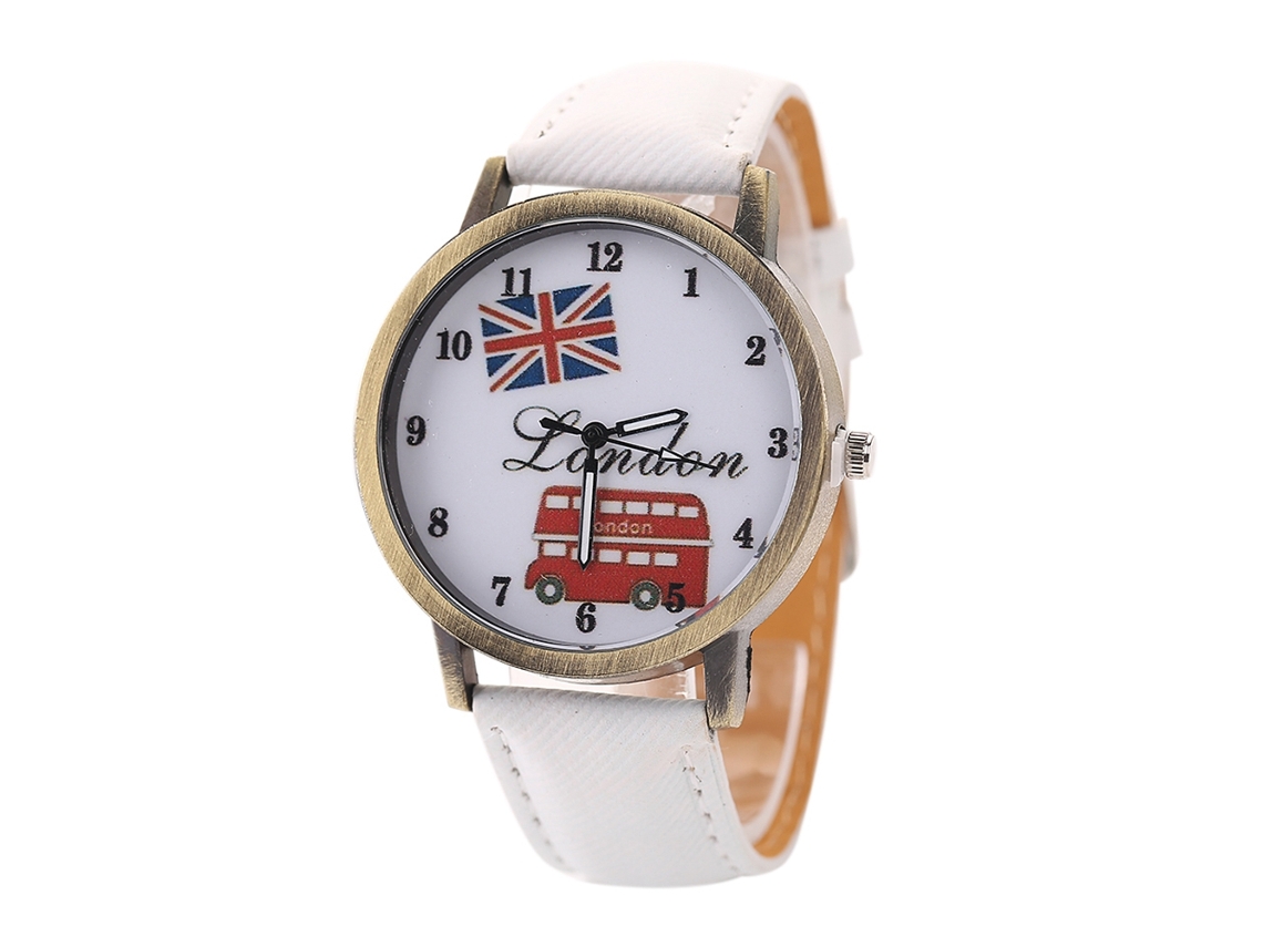 Reloj De Pulsera Casual De Moda Para Mujer Con Estampado De Coche Vintage, Vaqueros Blancos