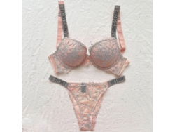 Conjunto De Lencería Mujer Sostenible Sin Costuras Push Up Con Tirantes Ajustables Y Piedras 85b Rojo