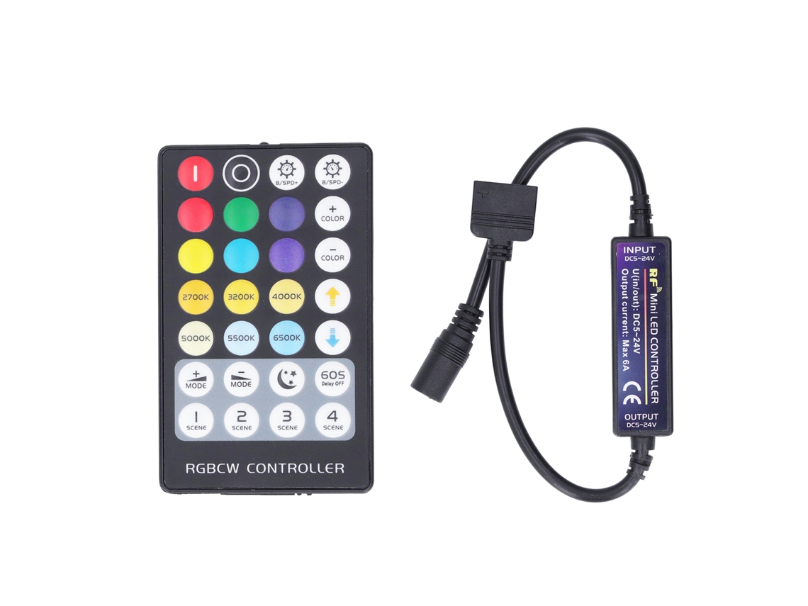 Controlador Led Inalámbrico Rf 5 En 1 Mini Touch Full 28 Teclas Rgb Cct Para Tiras De Luz