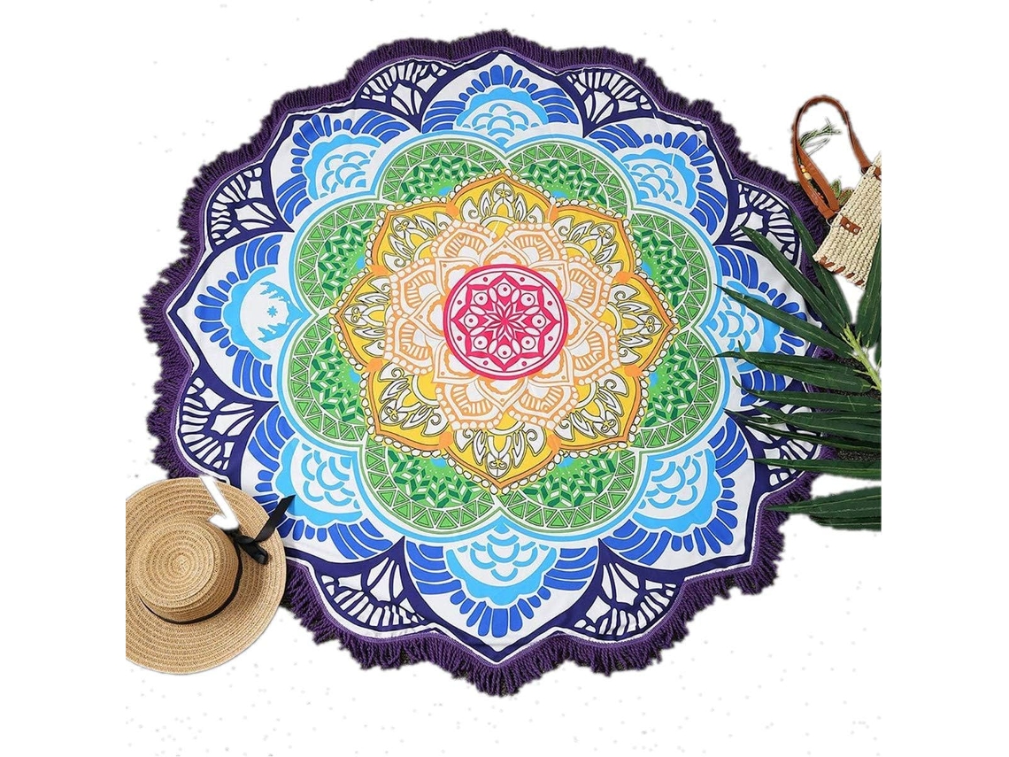 NEVEANCE Toalla de playa redonda con diseño de mandala, colores vibrantes, microfibra absorbente de secado rápido para mujeres y hombres.