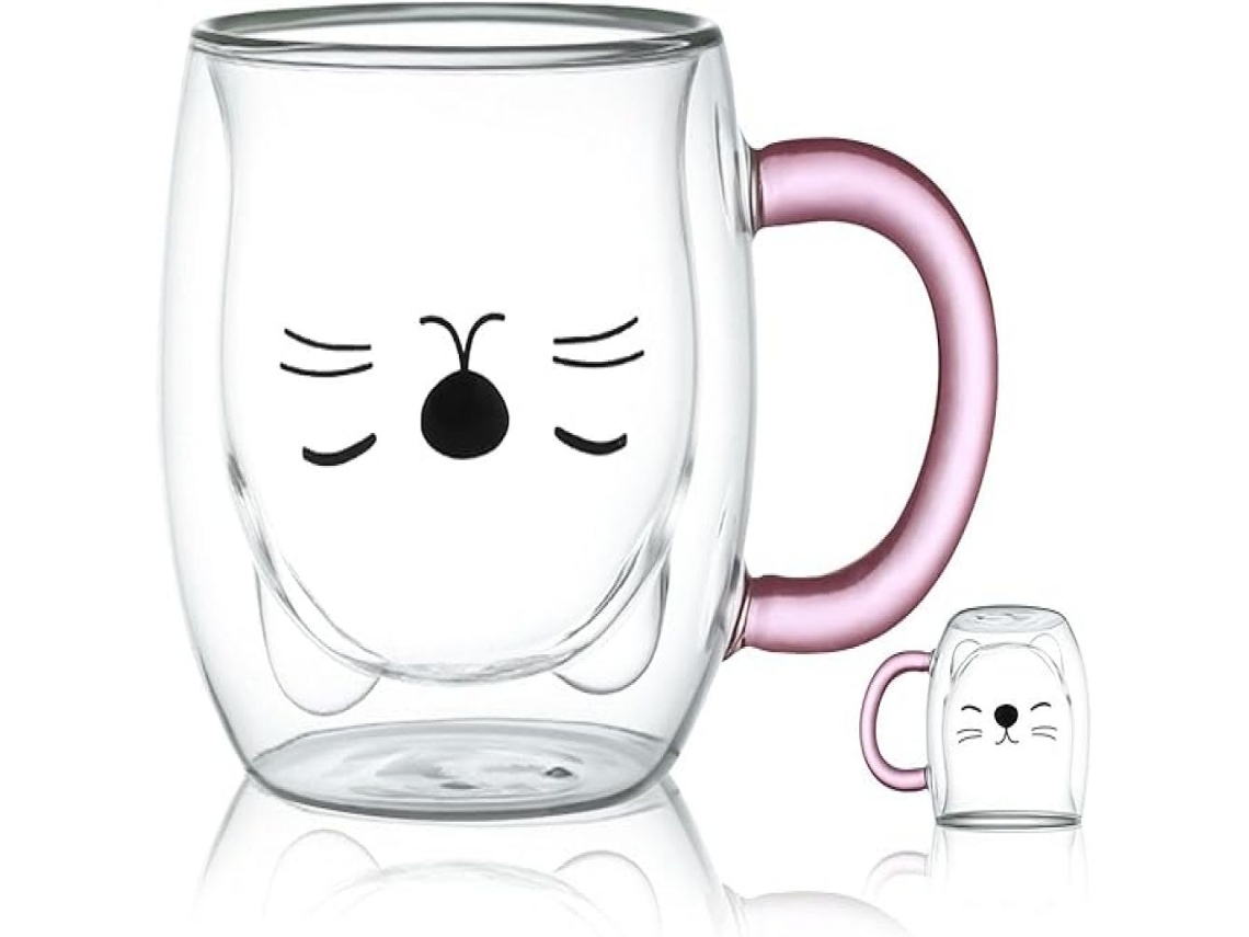 VVJIJILLY Óculos De Parede Dupla Com Isolamento Térmico, Design Fofo, Presentes Para Amantes De Gatos, Para Mulheres, Vidro Resistente Ao Calor, Material De Vid