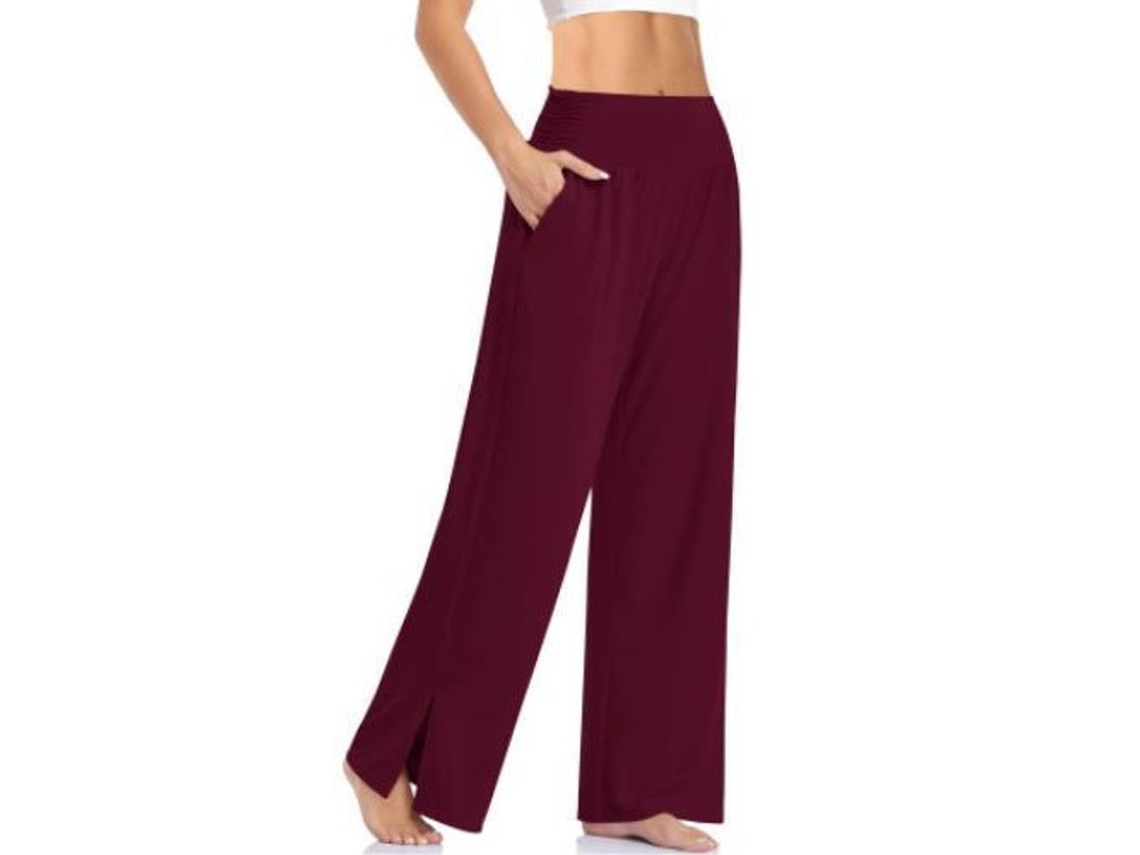 2026-pantalones De Yoga De Pierna Ancha Para Mujer De Talle Alto Con Bolsillos Y Cinturón Ajustable Xl Rojo