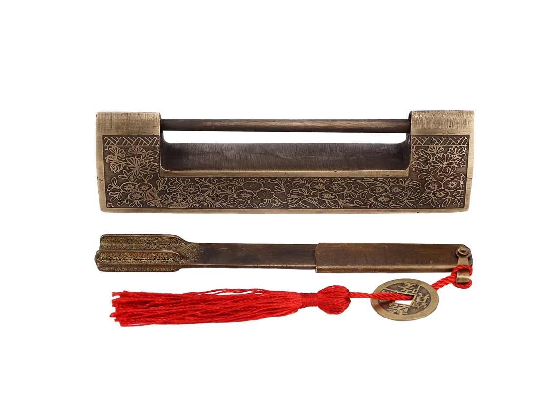 Cerradura De Barra Transversal De Latón Chino Antiguo, Diseño Retro Clásico, Para Cajas De Regalo Y Vitrinas, 9 Cm.