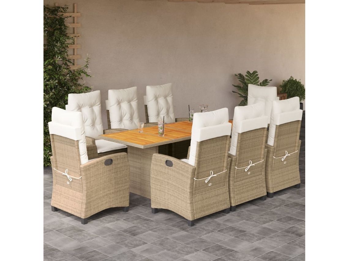 Juego de comedor de jardín de 9 piezas con cojines de mimbre beige de DKD Home Decor