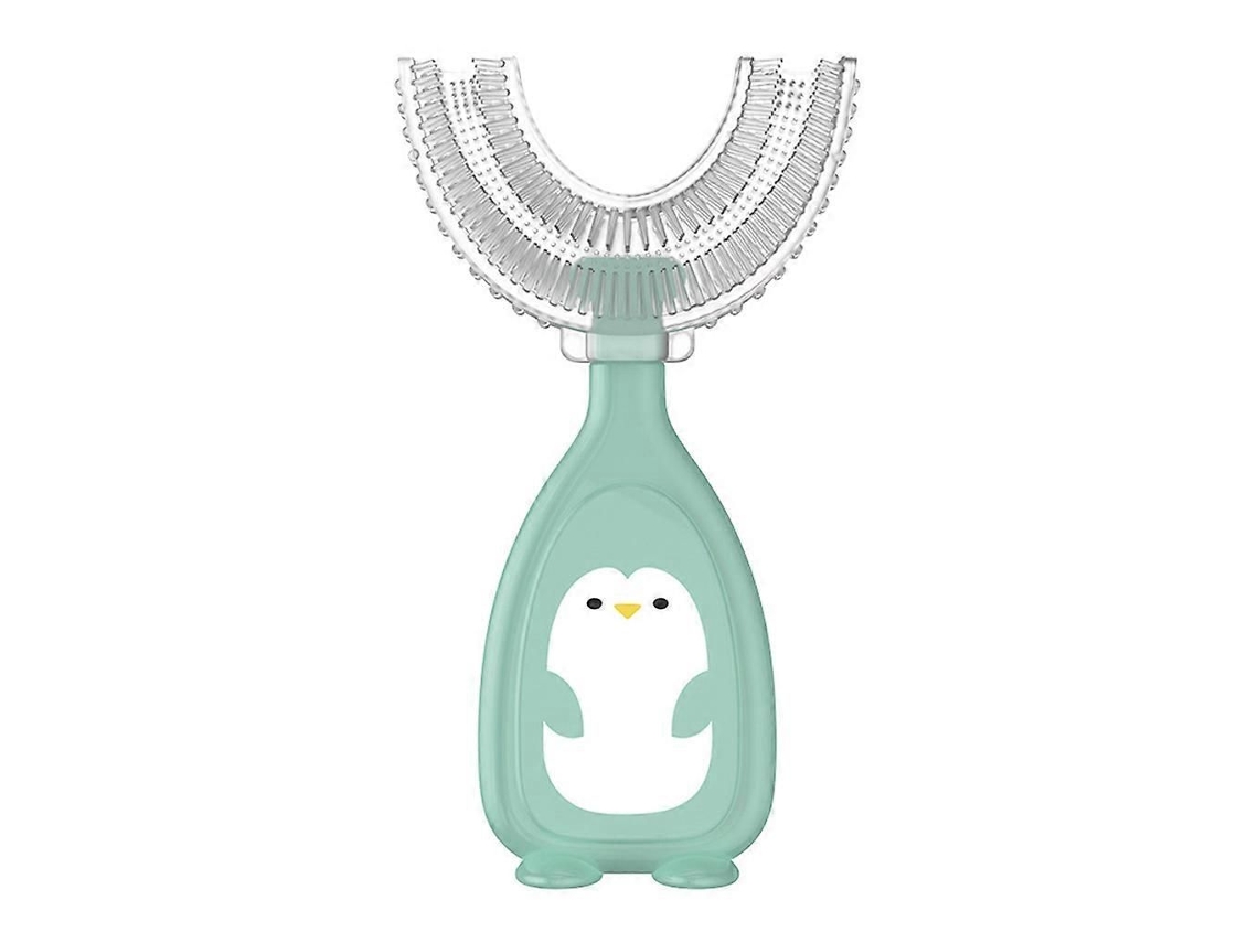 Cepillo de dientes manual infantil con diseño de pingüino, forma de U, rotación de 360 ​​grados, mordedor de silicona suave para la higiene bucal. GOKOCO