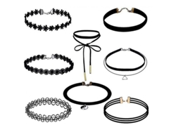 Juego De Collares Choker Estilos Varios: Terciopelo, Pendentif, Encaje Y Clásico Para Mujeres Y Niñas