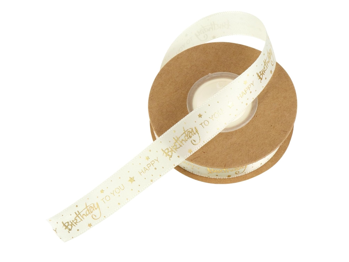 Cinta de Raso Crema para Cumpleaños, Rollo de 1,5 cm x 9,14 m, Cinta Decorativa Dorada para Bodas...