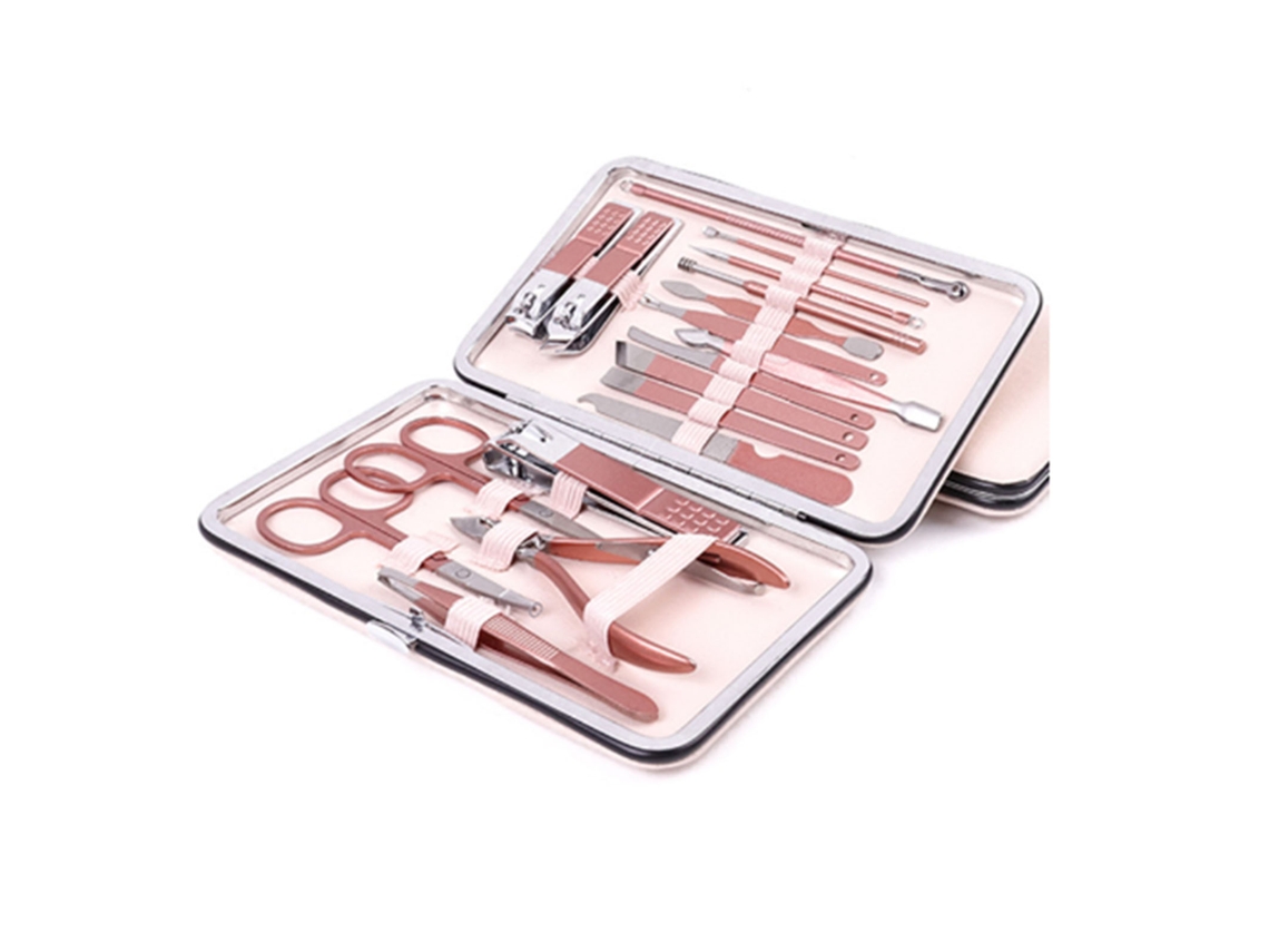 Rebe - Juego de 18 herramientas de acero inoxidable para manicura y pedicura para cortar, pulir y limpiar uñas con acné