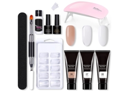 Omni-kit De Gel Para Uñas 11pcs Para Principiantes Con Lámpara Y Formas De Extensión Fácil De Usar
