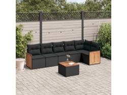 Conjunto de sofá de jardín de 7 piezas con cojines de mimbre negro de DKD Home Decor