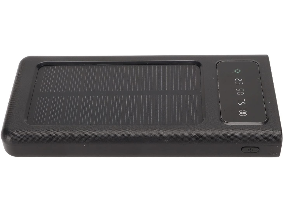 Batería Externa Solar Portátil De 20.000 Mah Con Doble Salida Usb Y Linterna.