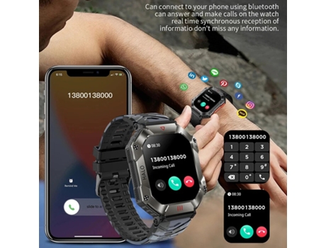 Reloj inteligente militar, relojes de Fitness, brújula de aire de altitud IP68, Monitor de salud resistente al agua, reloj inteligente con llamada ...