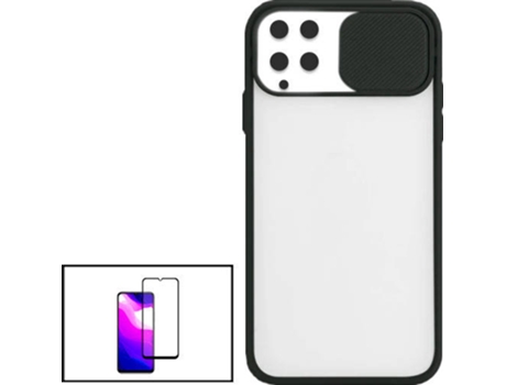 Kit Funda Slide Window Anti Choque Frosted y Protector 5D Full Cover Samsung Galaxy M22 PHONECARE Negro