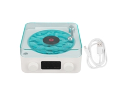 Altavoz Bluetooth 3 En 1 Blanco Con Diseño De Tocadiscos, Luz Nocturna Y Pantalla De Hora.
