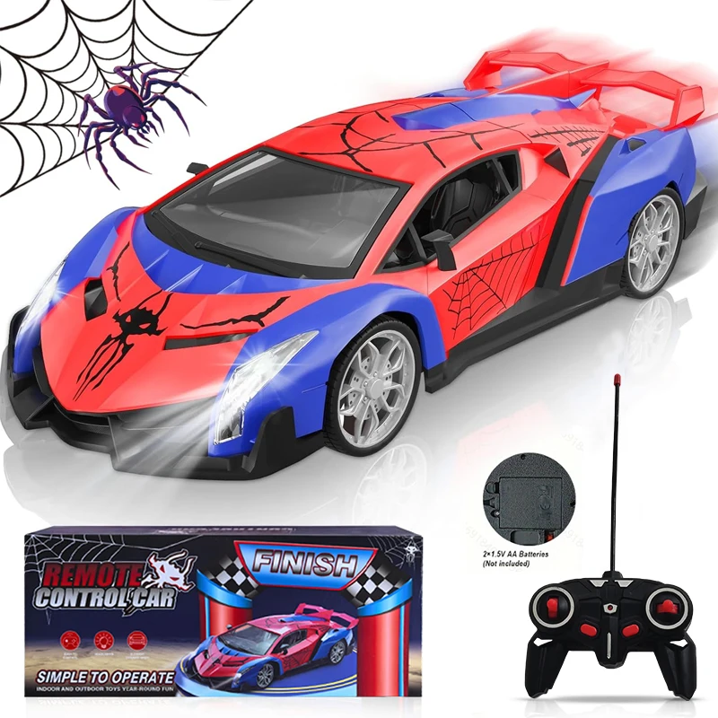 Supercoche teledirigido, control remoto de 2,4 GHz, juguete de carreras con temática de Spider-Man MDUG (azul)
