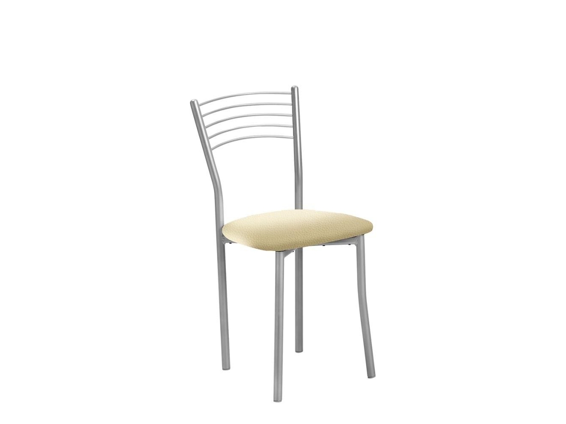 Cadeira de Cozinha Copa em Alumínio 40x85x47cm Couro Sintético Creme FANMUEBLES