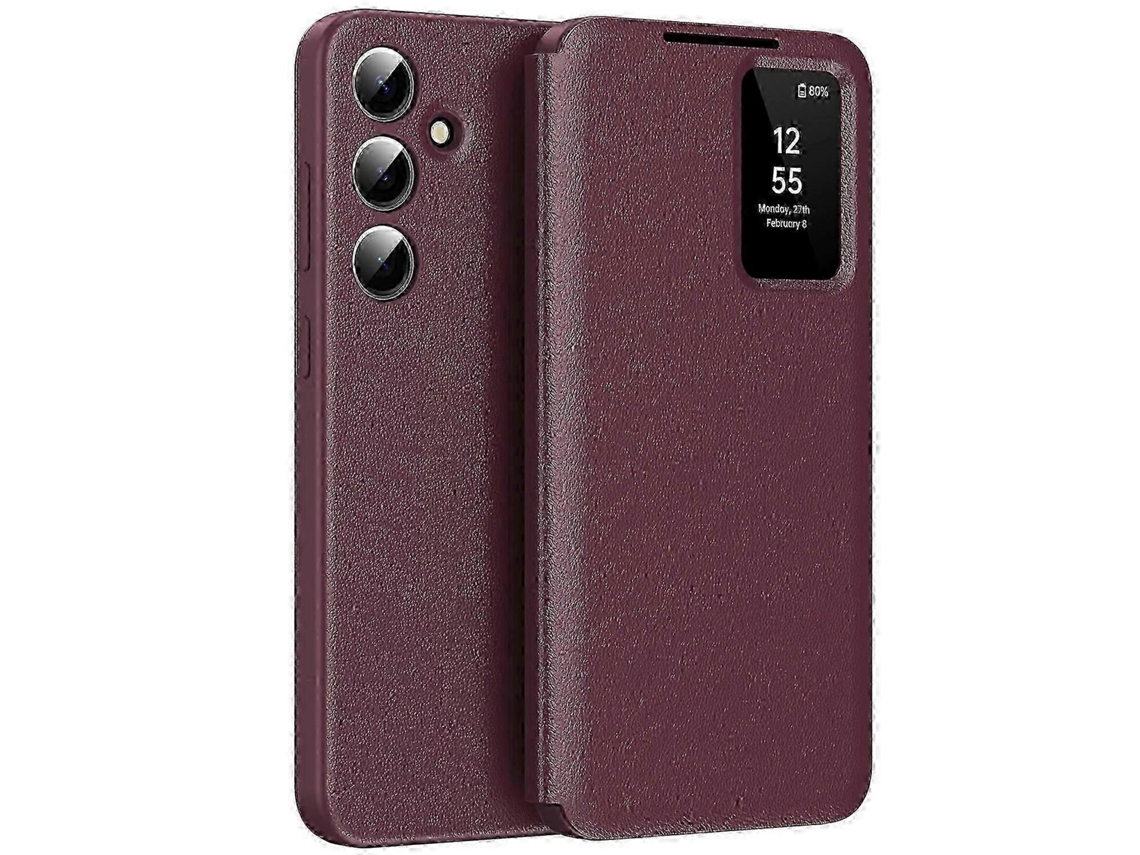 For Samsung Galaxy A56 5g Case With Card Holder Smart View Window Leather Phone Cover - Green 26s